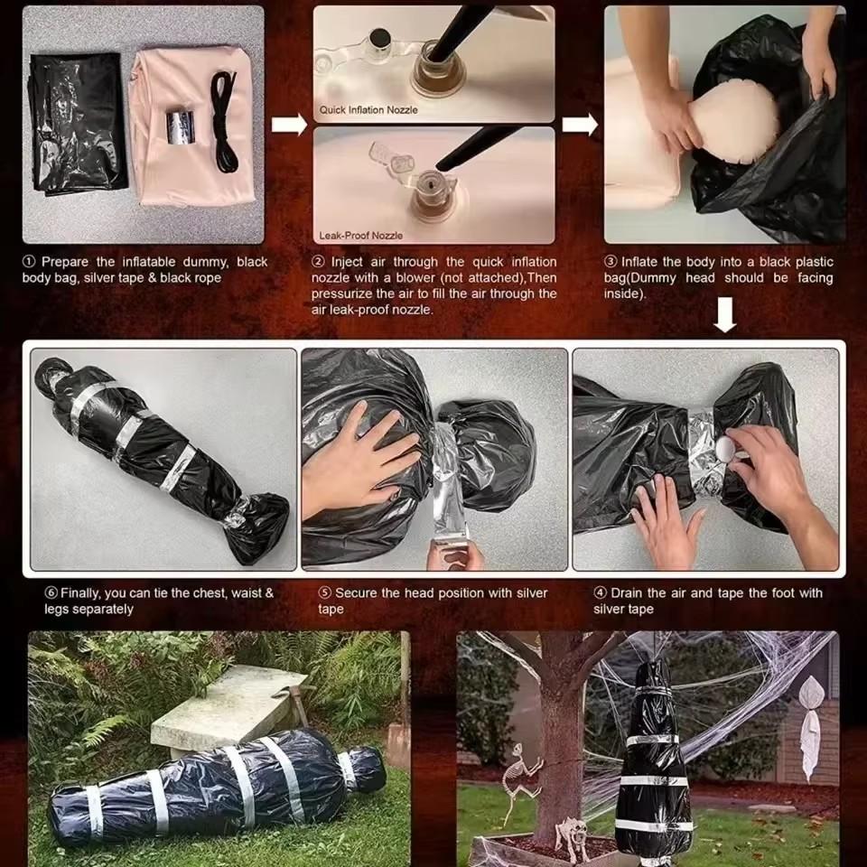 Halloween Corpse Props Horror Bloody Body Bag Haunted House Hanging Decoration Set Outdoor Patio Scary Shroud Decoration