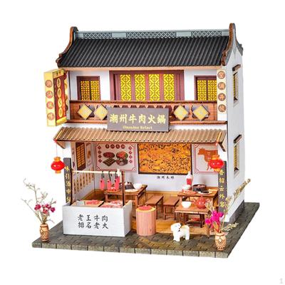 Domek dla lalek w stylu chińskim DIY Starożytna architektura Garnek Restauracja Ręcznie robiona miniatura drewniana