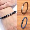 Unisex Armband Schwarz Braun Blau Echtes Geflochtenes Echtes Leder & Edelstahl Armband mit Schnallenverschluss Herren Armband
