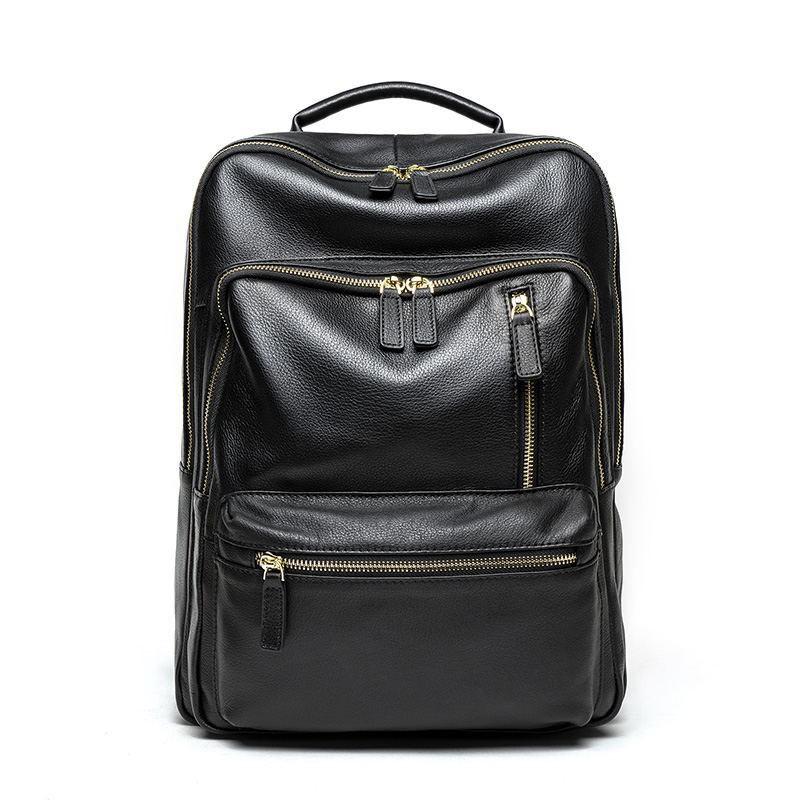Head Layer Cowhide Large Capacity Backpack Men Women Fashionable Trendy Leather Casual 30x22x38 чёрный