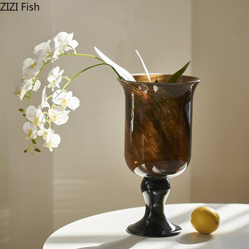Painted Pattern Goblet Glass Vase Flower Pots Table Decoration Flowers Arrangement Hydroponics Floral Vases Modern Home Decor