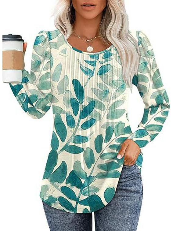 

Жіночий модний плісований топ з довгим рукавом на осінь 2024 року з низьким круглим вирізом L