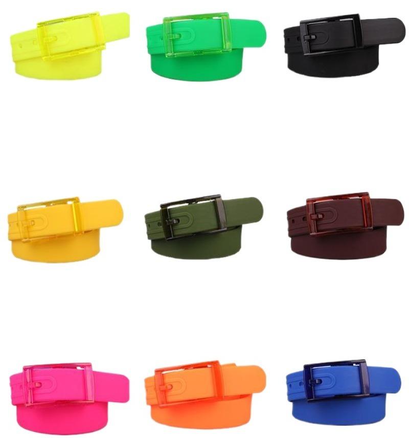 Plain Candy Colors Silicone Rubber Leather Wavy Shape Belt Plastic Buckle Cute Without Metal Belts for Men and Women Waistband
