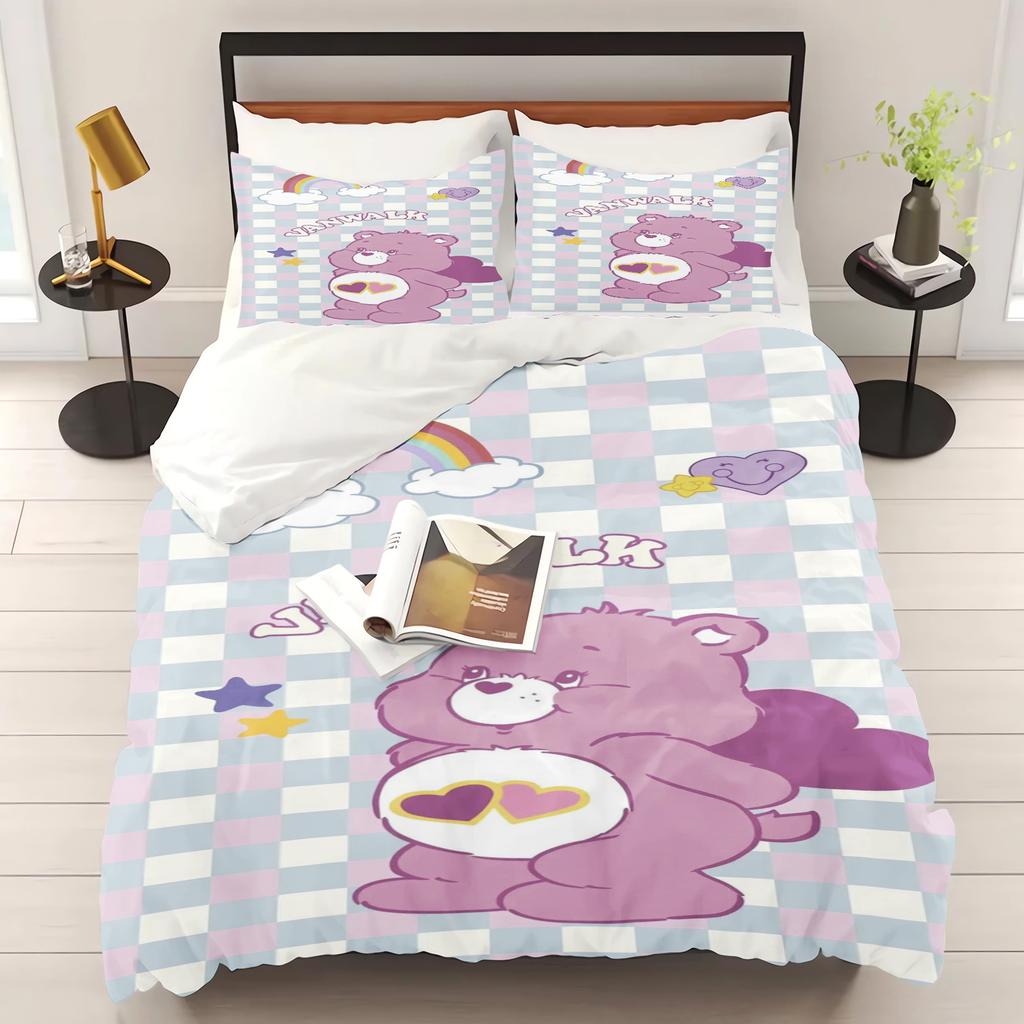 MINISO-Care Bears Cartoon Duvet Cover Rainbow Bear Printed Children 3-Piece Set Comforter Bedding Sets King Queen Size