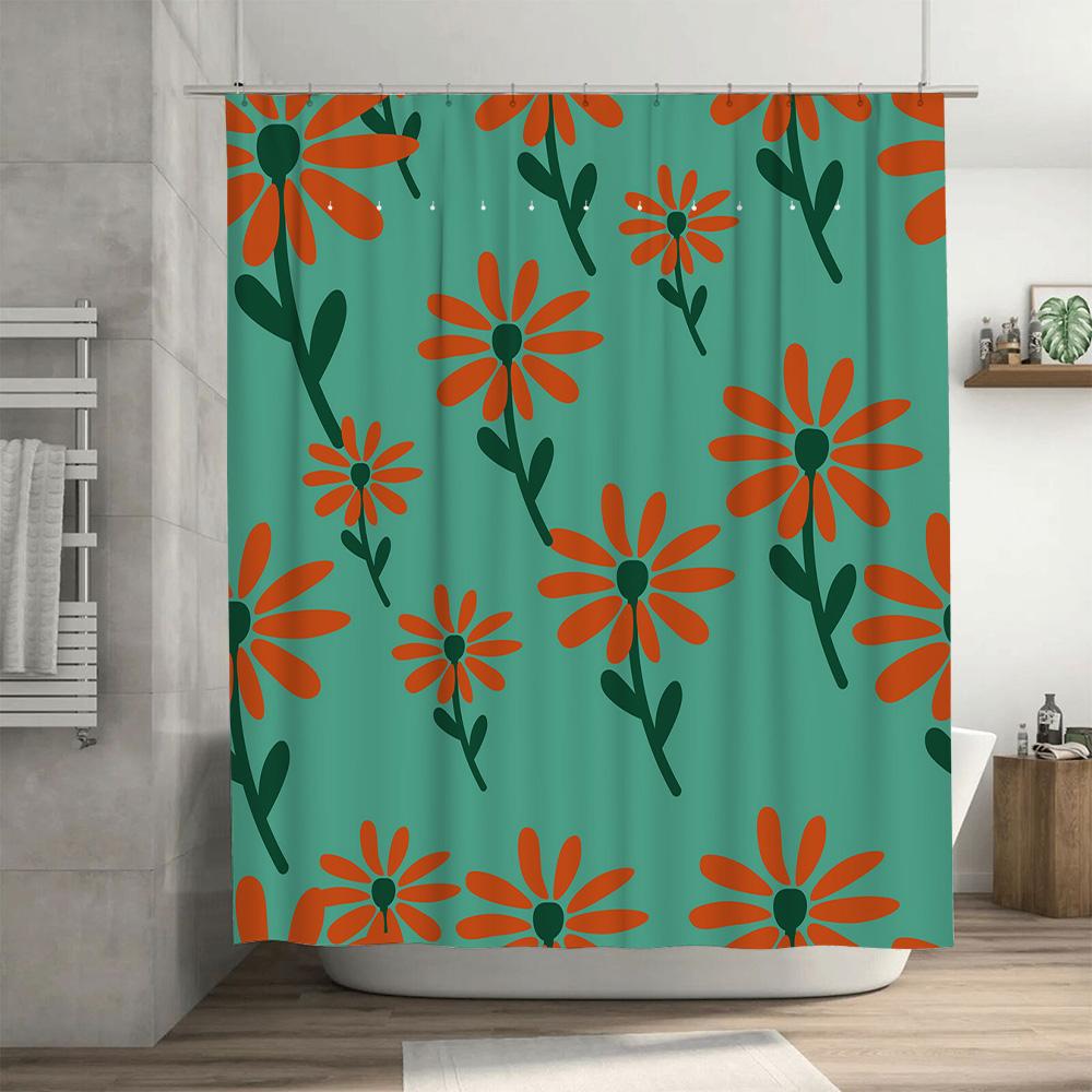 Bright Green Flower Print Shower Curtain Waterproof Home Decor Bathroom Accessories Fabric Shower Panels Orange Turquoise 72 x