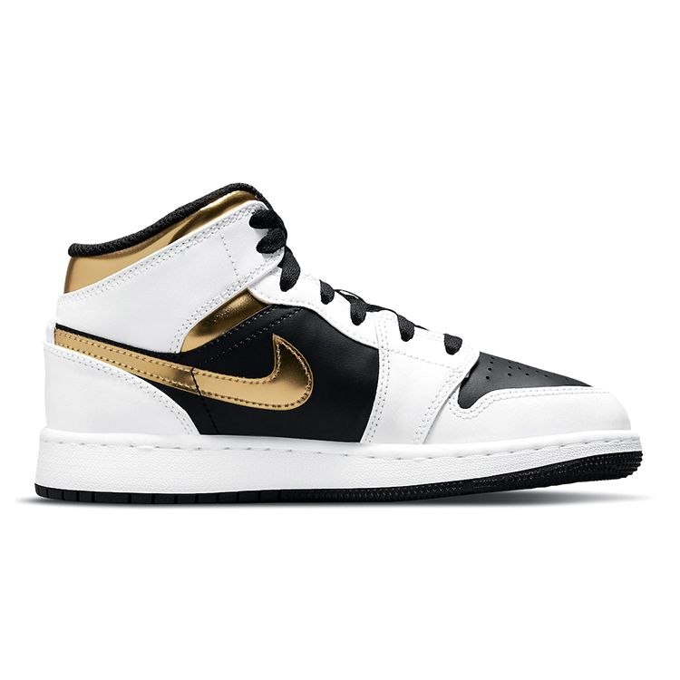 Air Jordan 1 Mid GS White Gold Kids Sneakers Multi-Color Black 554725-190