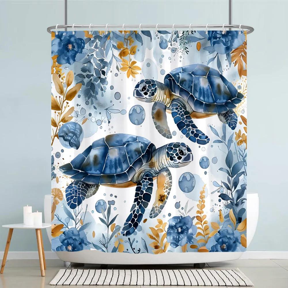 

Funny Sea Animals Kids Shower Curtain Cartoon Watercolour Art Painting Style Polyester Fabric Shower Curtain Bathroom Decorati W60H190(CM)-1 Pcs