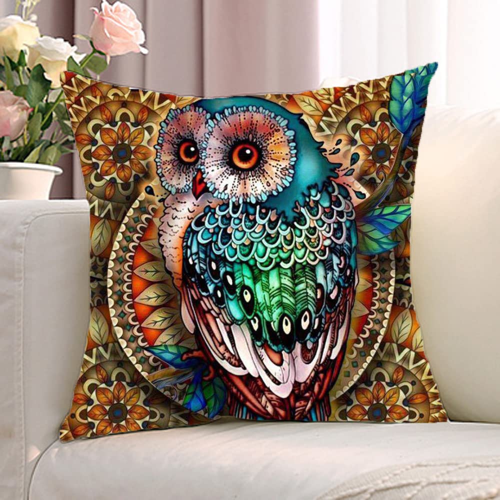 1Pc Boho Mandala Owl Cushion Cover, Colorful Animal Throw Pillow Case For Home Sofa Bedroom Decor