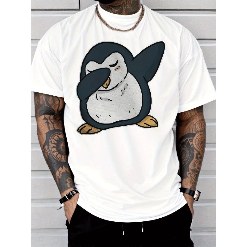 

Men s Cute Penguin Graphic T-Shirt - Short Sleeve Casual Tee with Adorable Dabbing Penguin & Blushing Cheeks, Yellow Feet Design, Moisture S белый