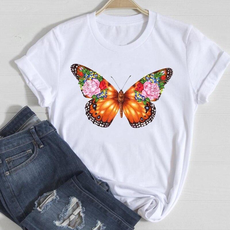 Women T-Shirt Summer Ladies Tops Cute Aesthetic Fashion 90S Print Kawaii Basic Clothing Female Clothes Tees Beautiful Butterfly