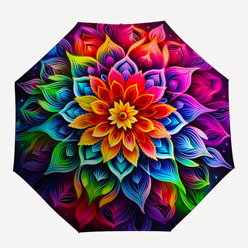 

1pc Floral Mandala Pattern Auto-Fold Umbrella with One-Touch Open/Close - 8 Reinforced Ribs for Windproof Stability, yy251118150