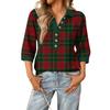 Women's fashionable and casual summer V-neck patchwork three-quarter sleeve plaid print top