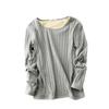 Thick Plus-Size Velvet-Lined Long-Sleeve Ribbed Cotton T-Shirt - Korean Style