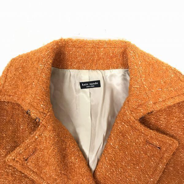 Kate Spade /Double-Breasted Tweed Pea Coat/0/Women’s XS/Orange/Spring Hook(USED)