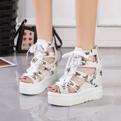 Hot Print Leisure Wedges Women's Shoes 2025 Summer Shoes Women Sandals Platform Shoelaces High Heels Casual Shoes Woman