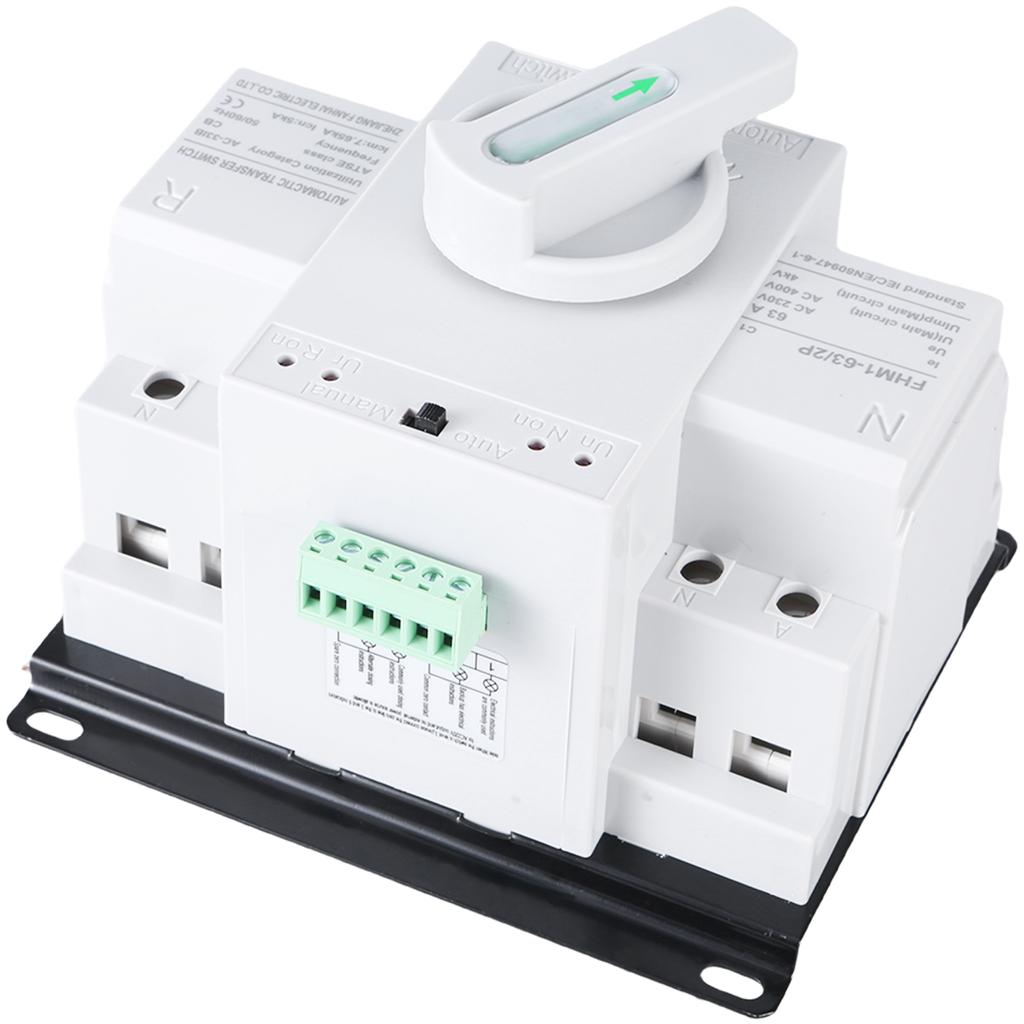 Double Power 63A Automatic Transfer Switches 2P 220V/110V Miniature Circuit Breaking Plastic for Home Electrical Safety