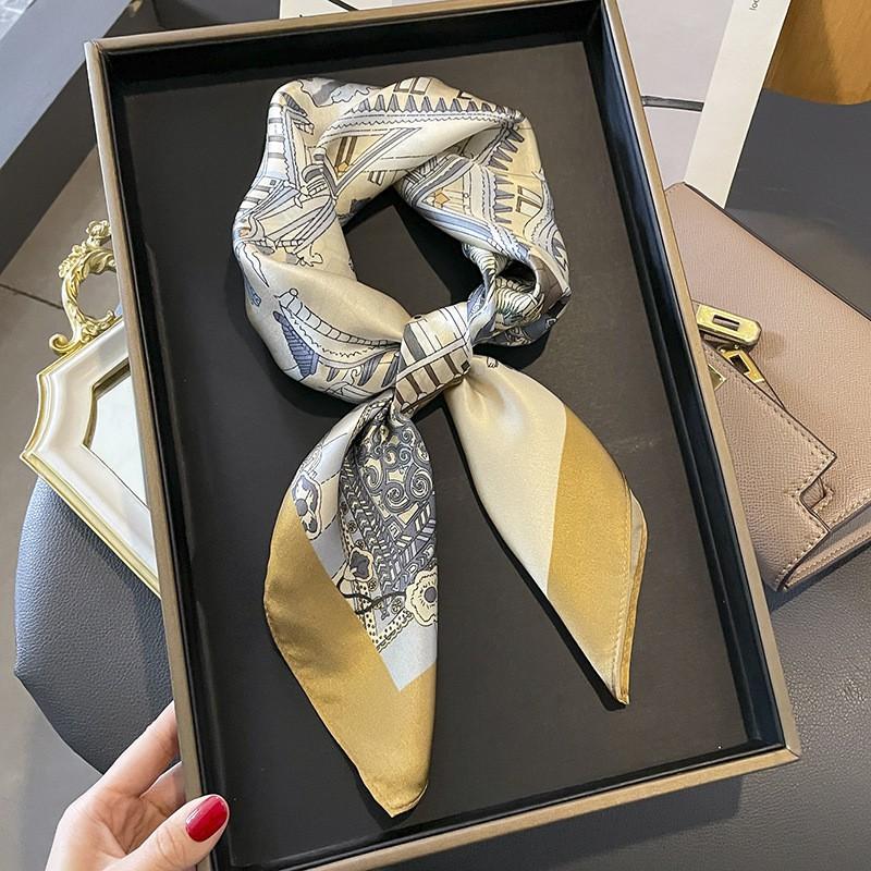 100% Pure Silk Square Scarf Women Black White Camellia Print 68x68cm Lightweight Elegant Wrap Office Casual Wear