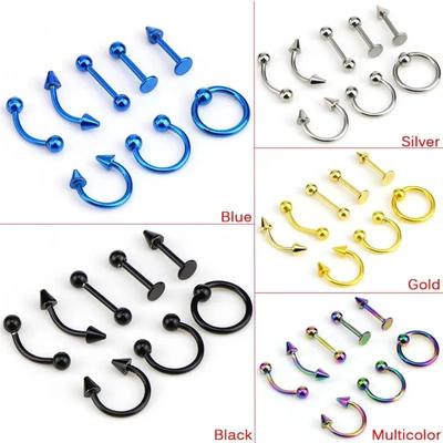 8 Stück Edelstahl Augenbrauenringe, Lippenring Nasenring Zungenring Septum Nasenpiercing Zirkon Knorpel Tragus Ohrringe