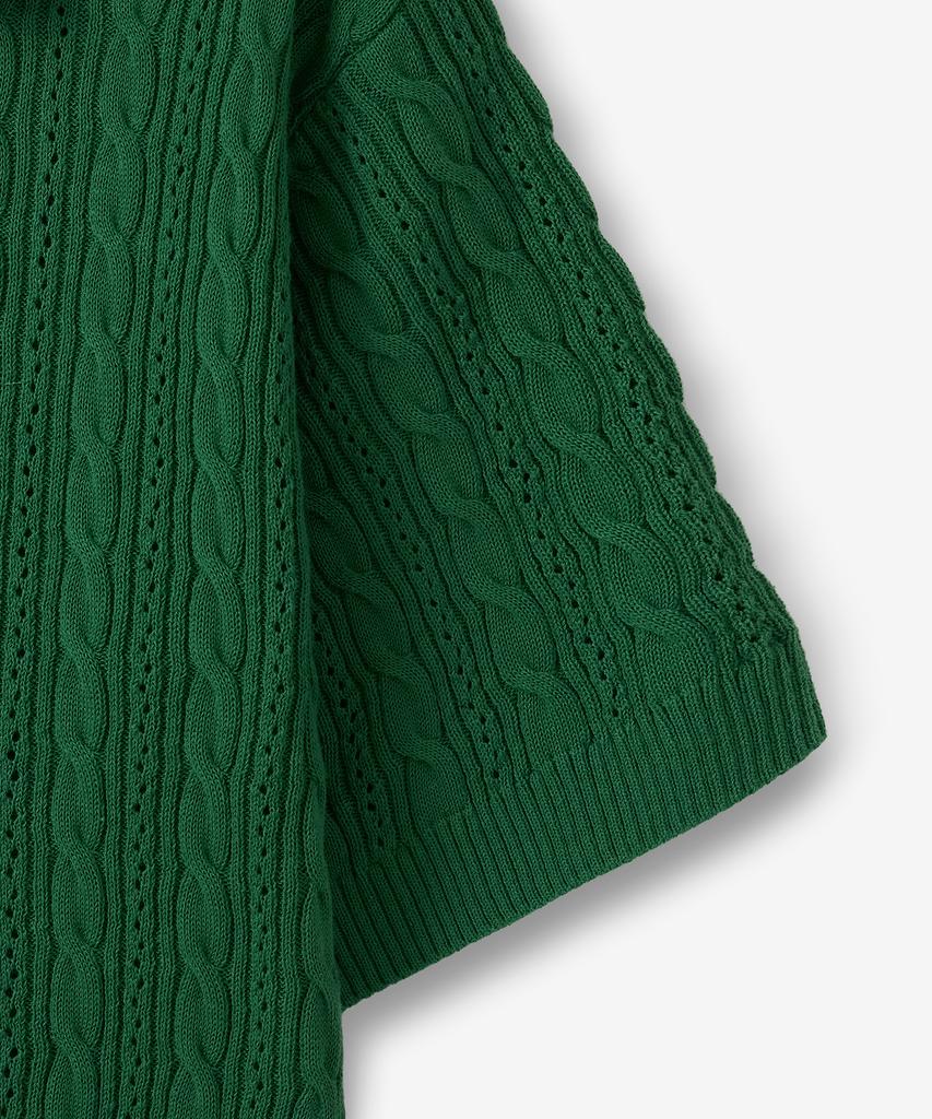 BLOND9 Jersey Corto de Punto Trenzado con Cuello Manga Corta_Verde Bosque
