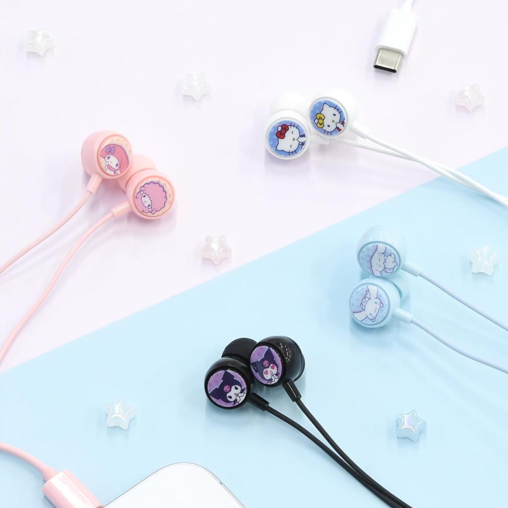 Gourmandise Kuromi Sanrio Characters USB-C Stereo Earphones Remote Control SANG-557KU