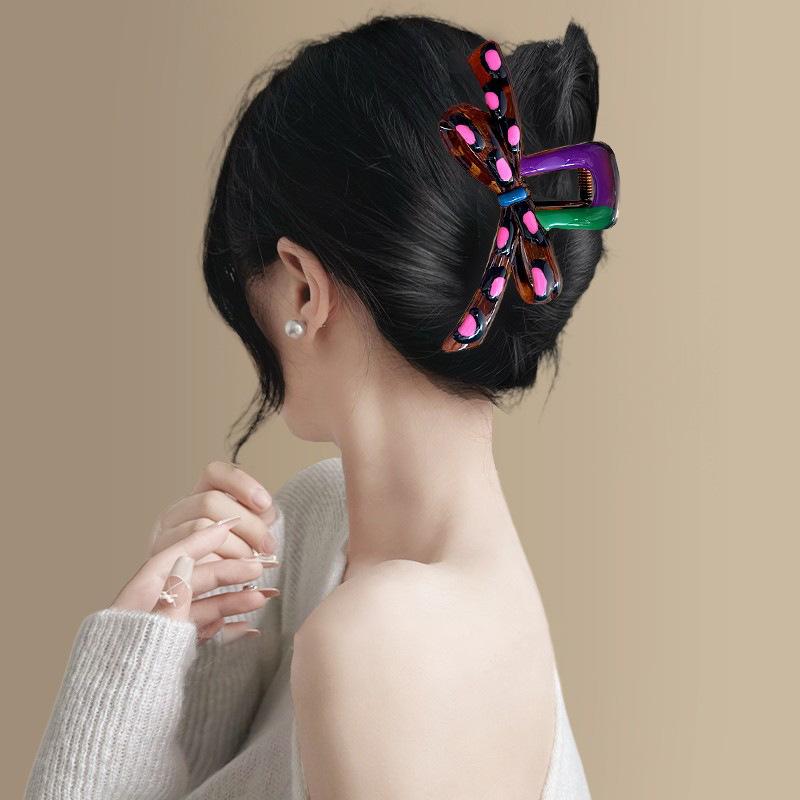 Maillard Contrast Color Drip Oil Bow Hair Grab Exquisite Advanced Grab Clip Versatile Personality Exquisite Hair Accessories Women