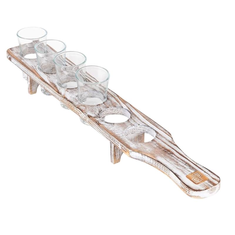 6 Holes Wooden Stand for Tequila Shot Glasses Presentation Tray Large Capacity Display Storage Solution