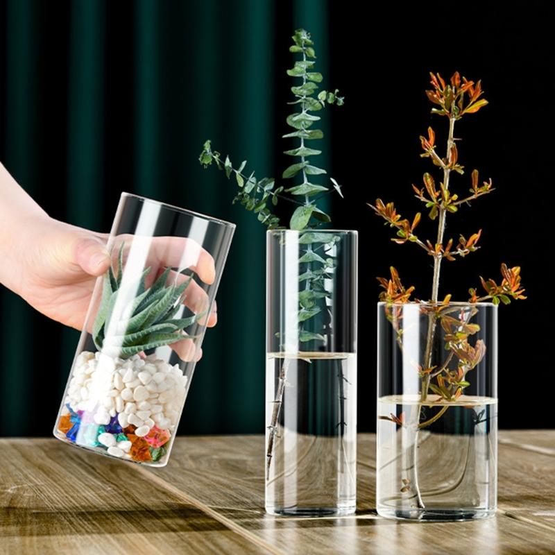 Modern Clear Glass Flower Vase Glass Cylinder Vase Floral Container Flower Vase Elegant Table Centerpiece Decoration