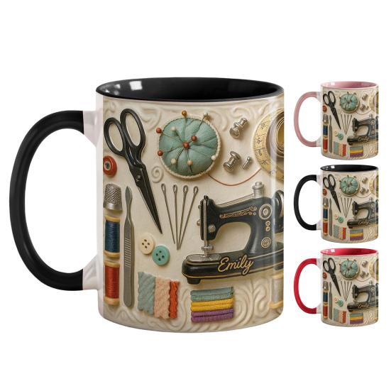 Spersonalizowany Kubek do Szycia Kubek Kawowy ze Szwami z Wzorem Maszyny do Szycia dla Kobiet Krawcowych Pikujących Rękodzielników Kreatywny Prezent dla Mamy Babci Święto
