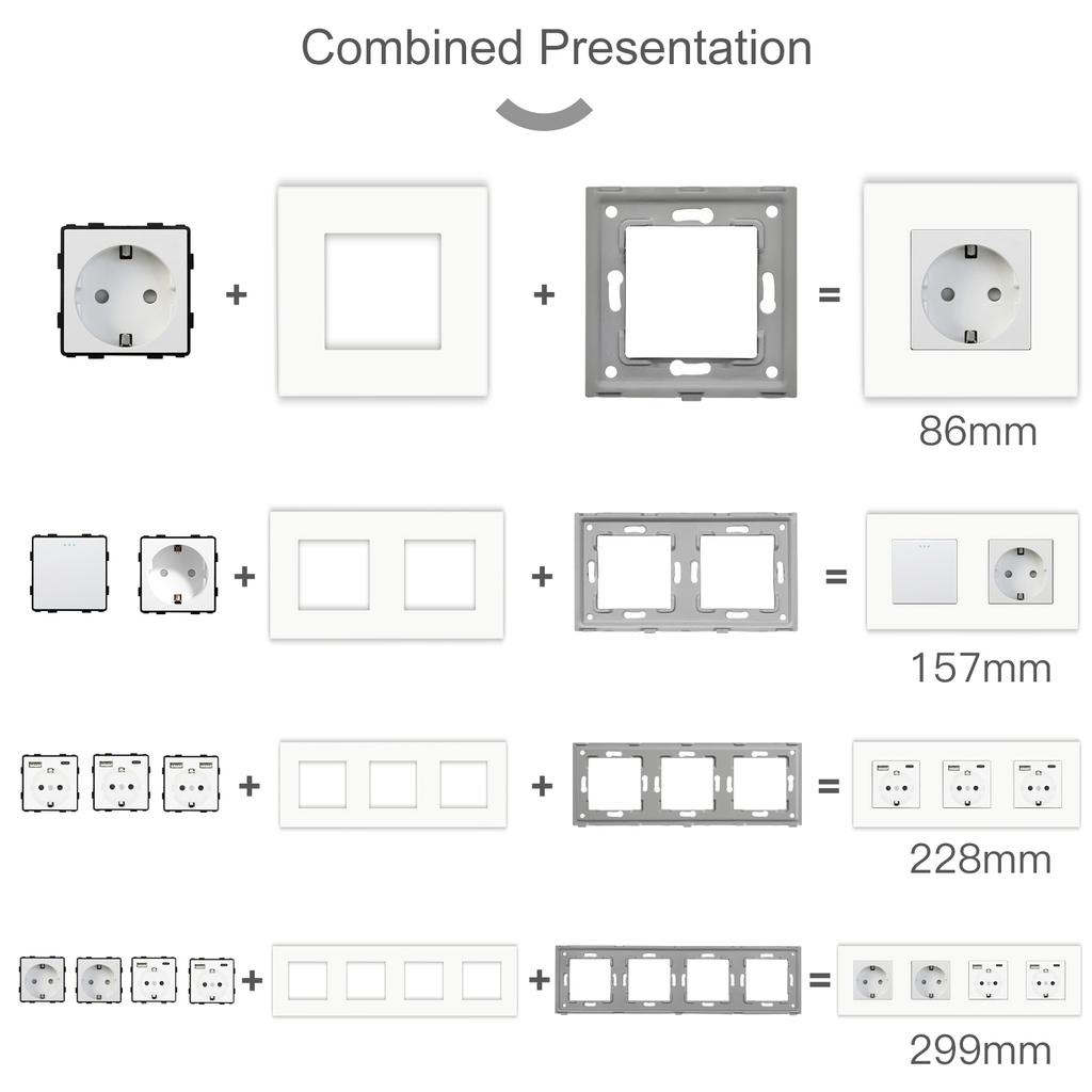 BSEED Matte Plastic Frames EU/French Wall Socket Plug Type-c USB Power Sockets Mechanical Button Switches Function Parts Only