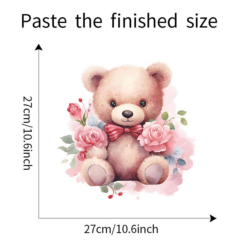 Cartoon Cute Bear with Roses Toilet Seat Sticker Bathroom Decor Removable Waterproof Wall Decal