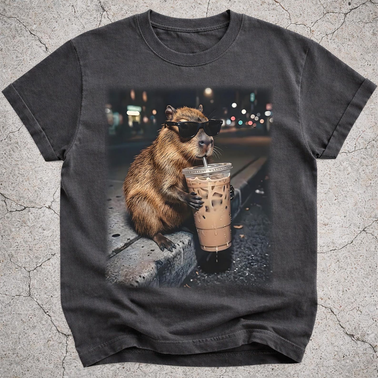 Funny Capybara Drinking Iced Coffee Shirt, Capybara Lover Gift, Animal Meme Tee S