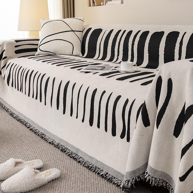 Thicken Chenille Blanket Classic Black Stripe Sofa Blanket Summer Couch Non Slip Blanket Office Nap Shawl Cushion Sofa Covers