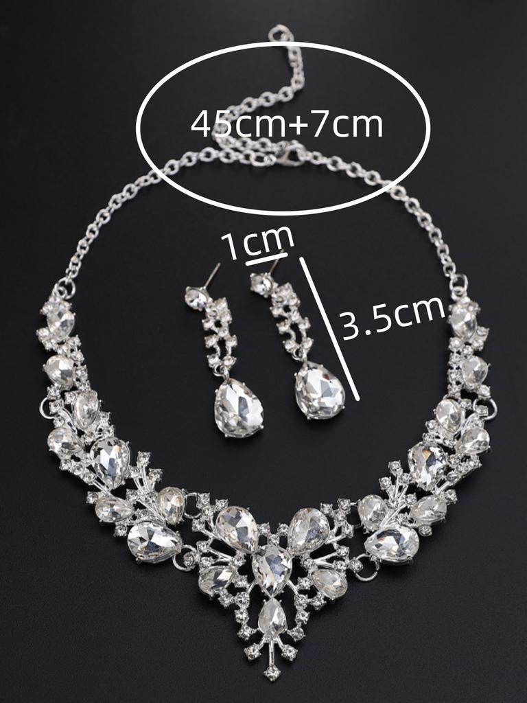3pcs Women's Zircon Sets with Crystal Rhinestones, Women's Necklaces, Earrings Sets, Wedding Accessories