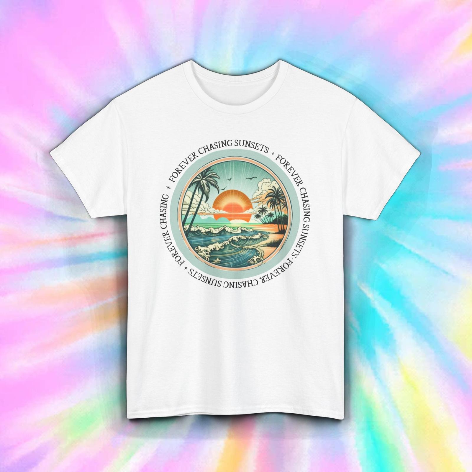 Forever Chasing Sunsets Shirt Retro Sunset Ocean Wave Scenic Beach Tee S-5XL XXXXL