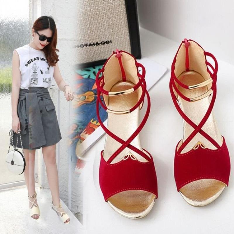 Summer New Fashion Fish Mouth Rear Zipper Wedge Heel Fashion Casual Large Size Women's One-size Sandals