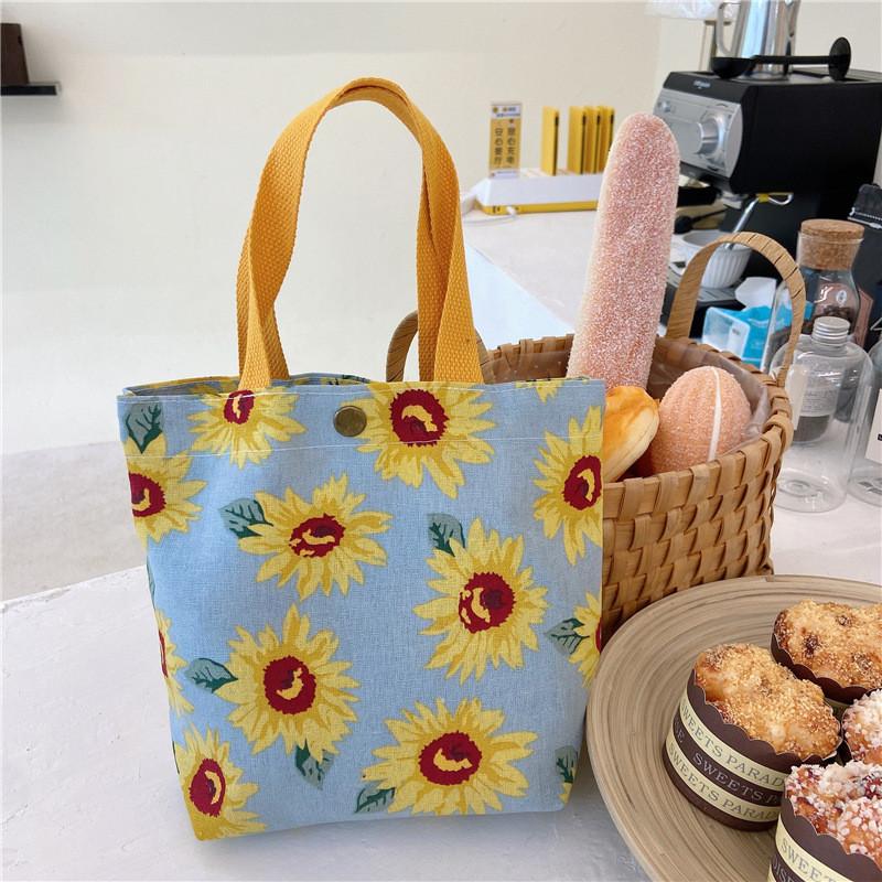 Charming Mini Canvas Lunch Tote Soft Cotton Linen Handbag For Daily Use
