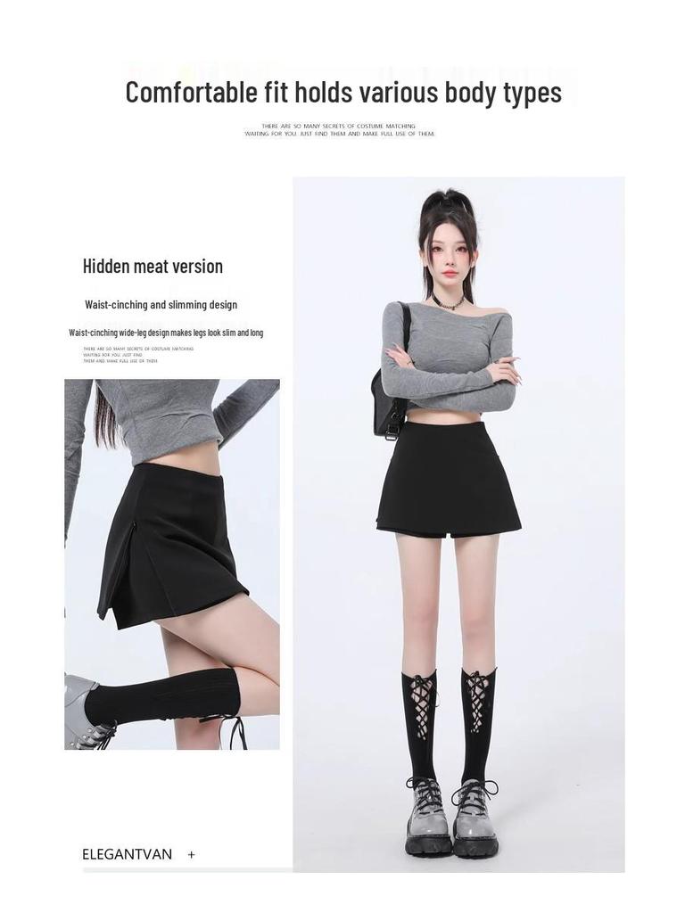 2025 Women's High Waist Black Bodycon Midi Skirt with Side Slit – Spring/Summer Hot Style Suit Shorts