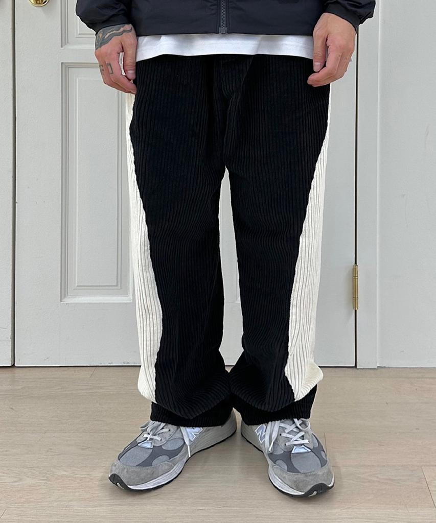 PEACEOFMIND Line Color Block Sweat Corduroy Pants