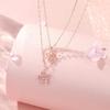 [K.L.Y] Women's Popular Cherry Blossom Necklace, Sterling Silver 925, High-Quality Pink Zirconia, Hypoallergenic, Double Strand Necklace, 18K Pink Gol