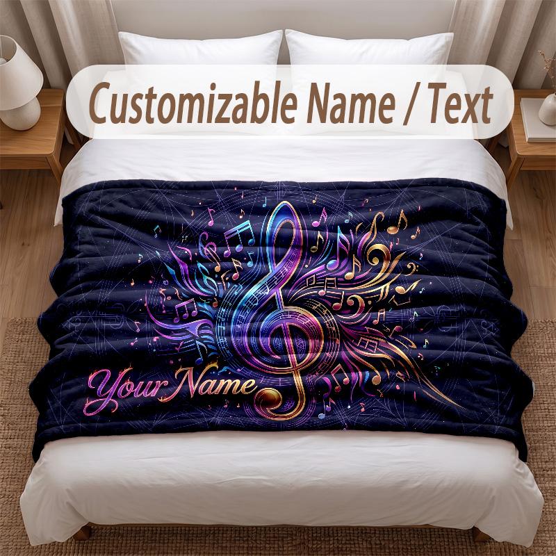 Music General Theme Soft Blanket Personalized Custom Name Text Print Warm Blanket Home Sofa Bedroom Decor