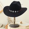 Western Cowboyhatt for menn og kvinner Formbar Bredbremmet Cowgirlhatt Opprullet Filt Fedorahatt med Steinbånd