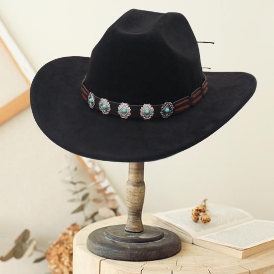 Western Cowboy Hat for Men And Women Shapeable Wide Brim Cowgirl Hat Rolled-Up Felt Fedora Hat with Stone Band