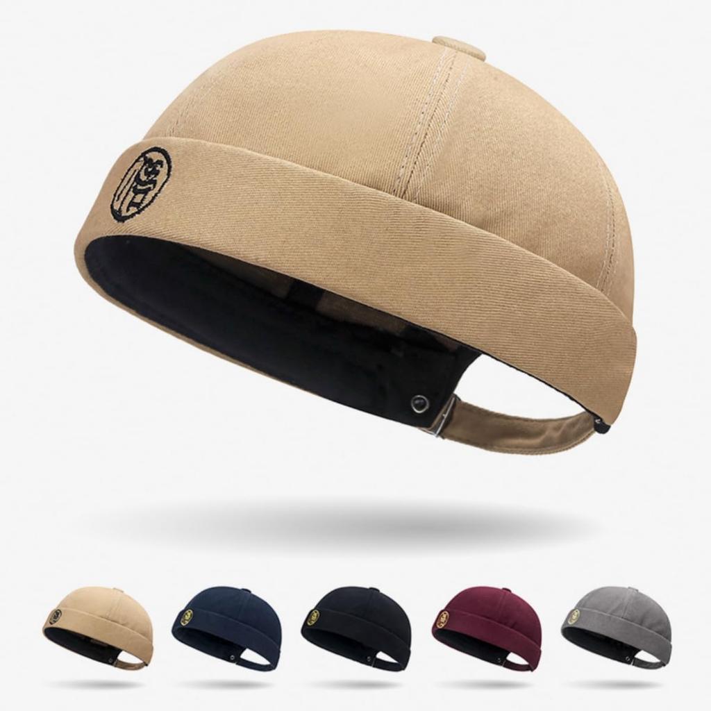 Weuiean and Brimless Roll Retro Watch Men's Women's Cap, Cotton, Style, Cap, Round, Adjustable, UGP-89 (Black)