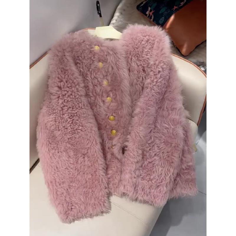 

Pink lamb wool imitation fur coat women s winter new light ripe wind small top fashion M [Recommended 80-50kg]