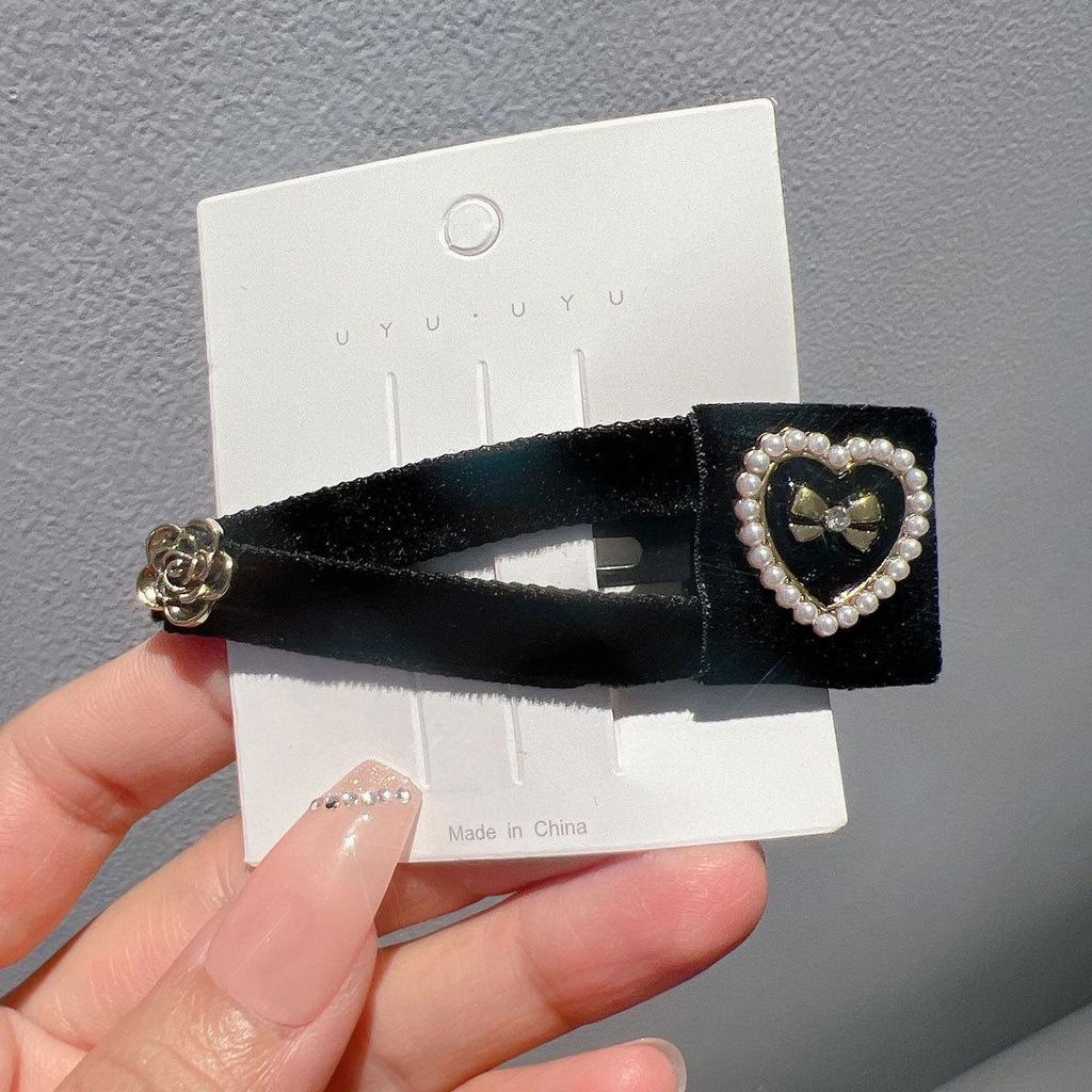 Velvet Exquisite Bangs Hairpin Side Clip - Dongdaemun Style