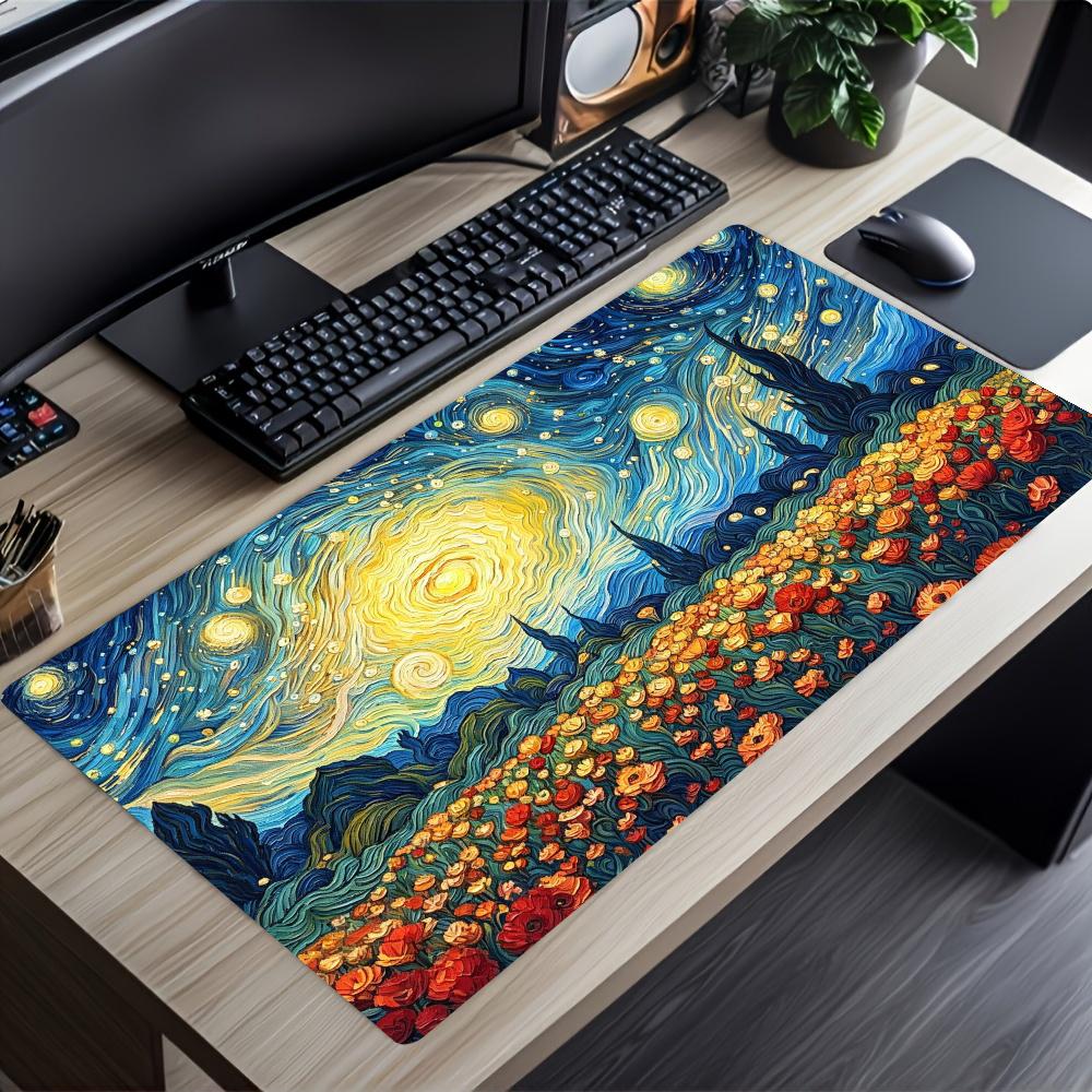 Starry Night Flowers Landscape Mousepad Pc Accessories Desk Interior Gaming Mats Playmat Carpet Mouse Mat Desk Pad Office Decor