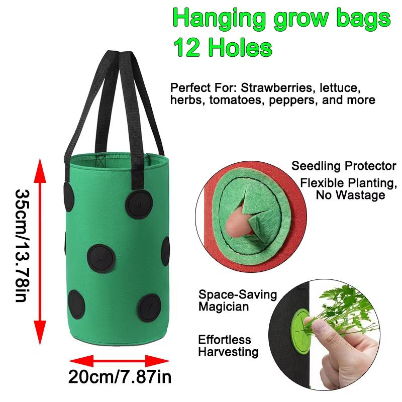 Reusable Hanging Strawberry Grow Bags - Vertical Multi-Hole Planting Bag for Strawberries, Tomatoes & Herbs