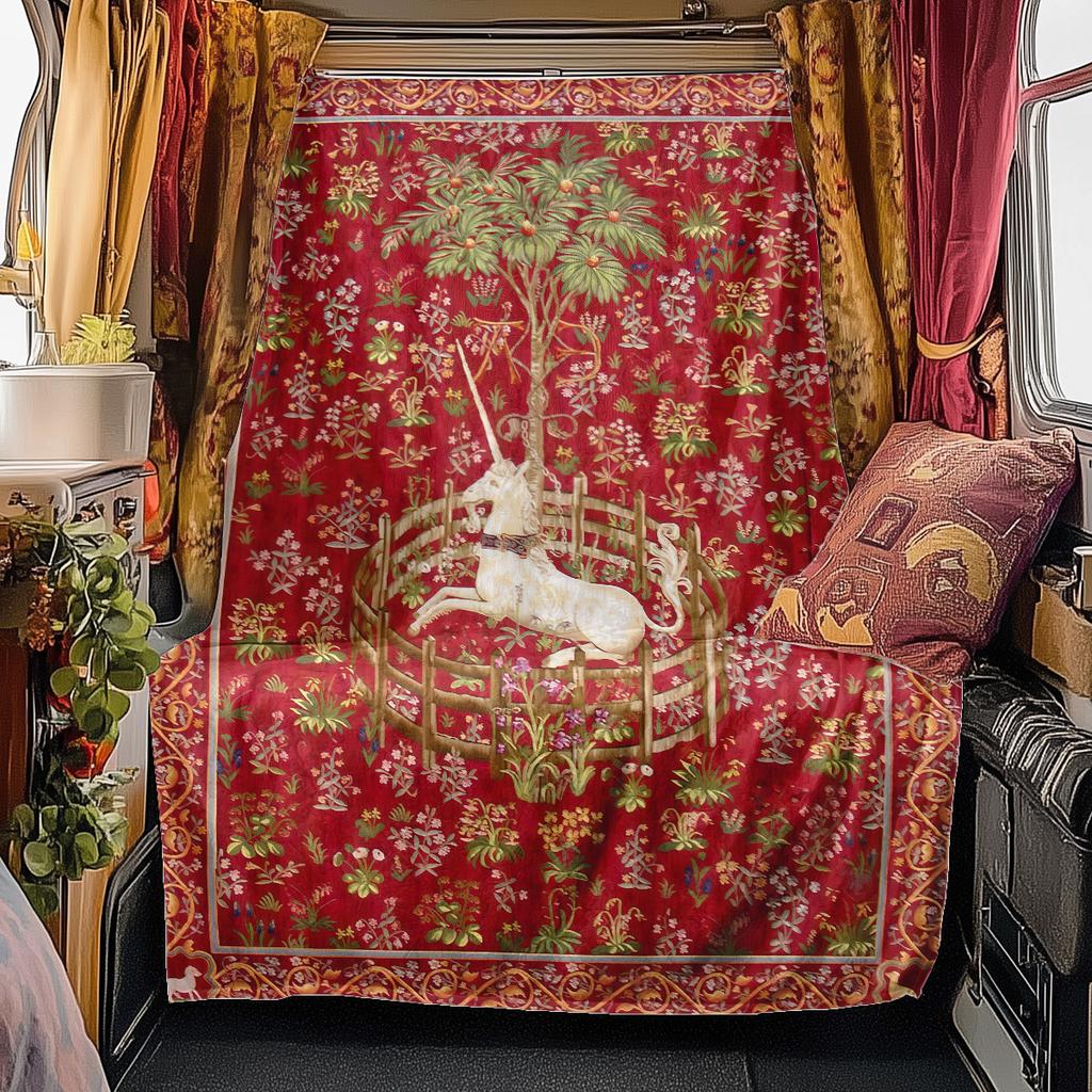1 Stück Mittelalterliche Kunst Fesselnde Einhörner Decke, Ganzjahres-leichte Poster-Decke, Zuhause Büro Außen Nickerchen multifunktionale Poster-Decke