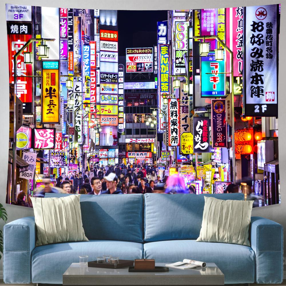 Japan Tokyo City Nachtansicht Tapisserie Schlafsaal Tagesdecke Matratze Hexerei Wandbehang Bohemian Hippie Hintergrund Wanddekoration