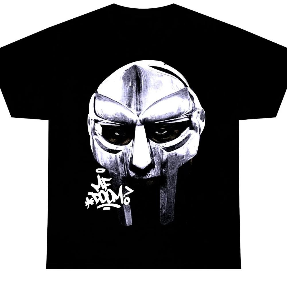 MF DOOM Glitch Effect Metal Mask Graphic Black T-Shirt | Hip-Hop/Rap Fan Streetwear Merch Tee